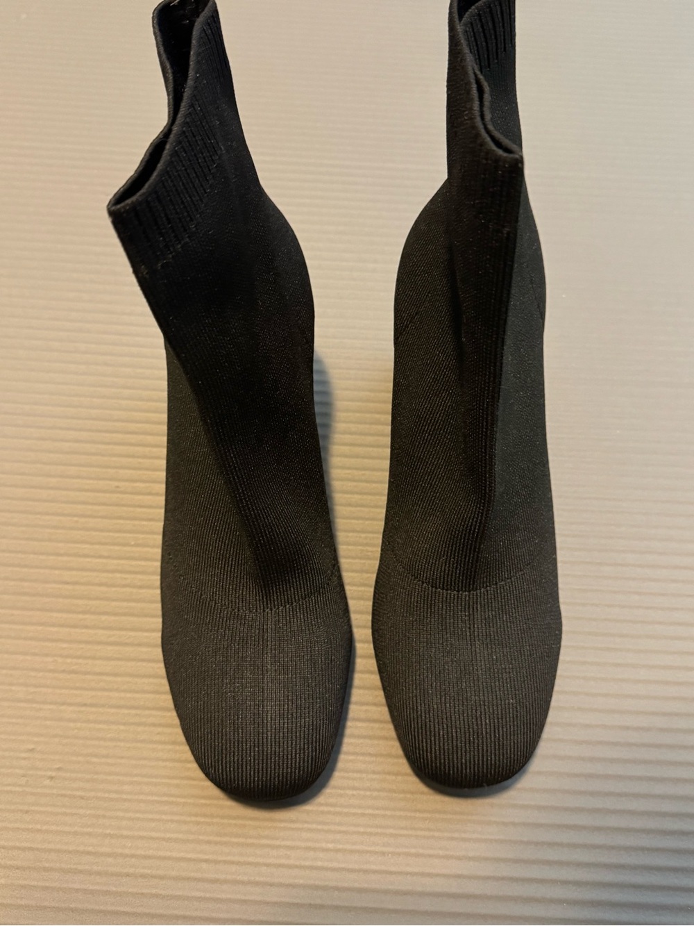 Women's Black Knit Sock Booties with Block Heel - Picture 4 of 10